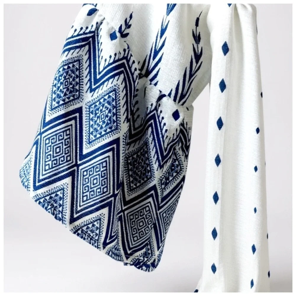 Collective Concepts Women’s 3/4 Sleeve Above-the-Knee Dress. Blue, White. XS​​​ - Picture 9 of 15